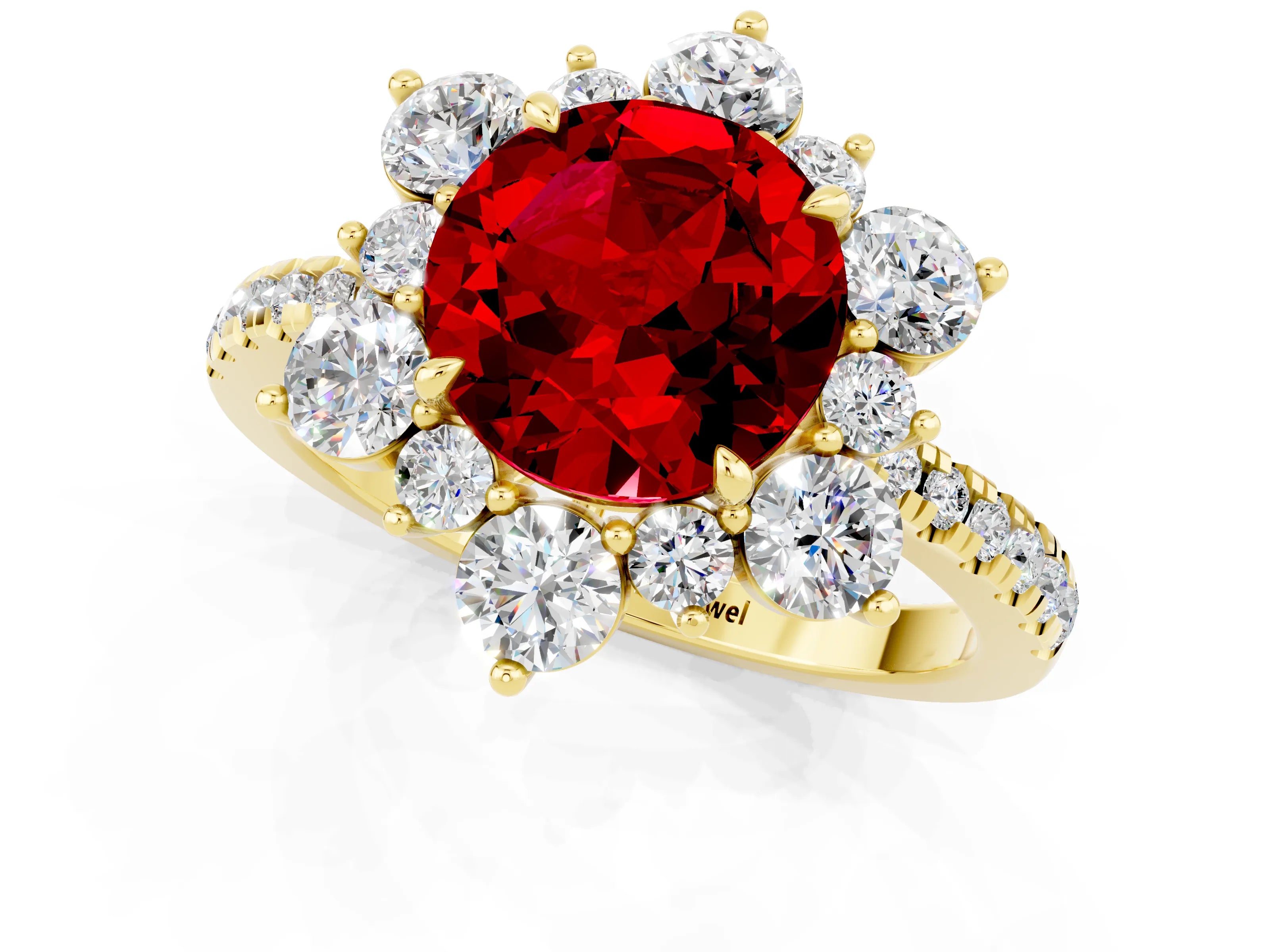 Yellow gold Round Cut Cut Diamond Floral Halo Pave Band with Prong Setting_1