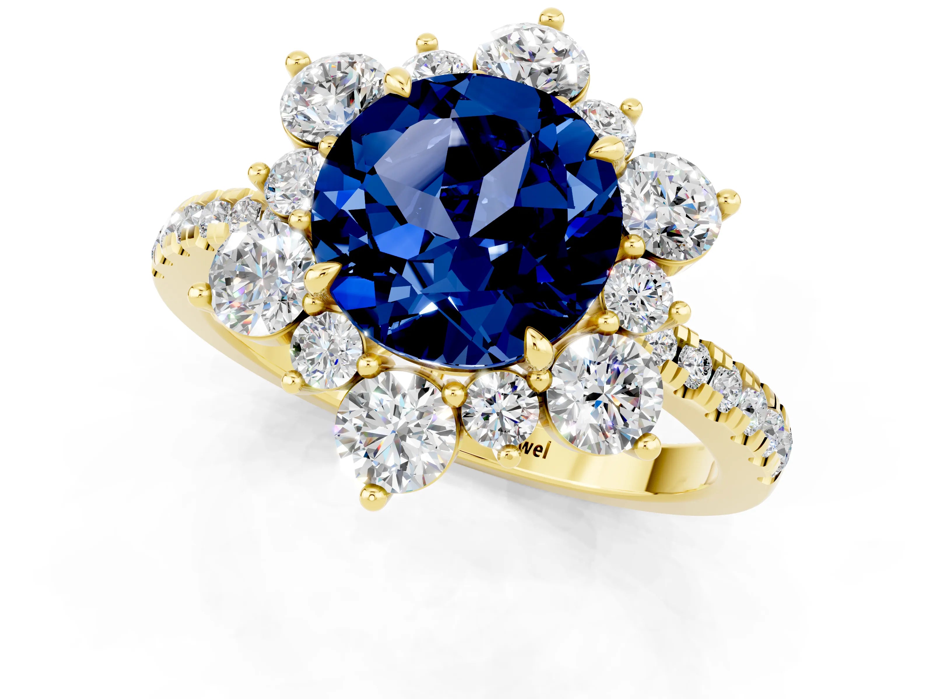 Yellow gold Round Cut Cut Diamond Floral Halo Pave Band with Prong Setting_1