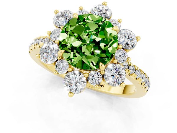Yellow gold Round Cut Cut Diamond Floral Halo Pave Band with Prong Setting