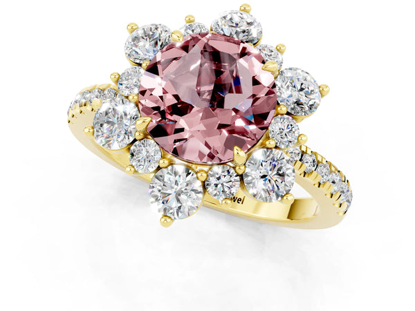 Yellow gold Round Cut Cut Diamond Floral Halo Pave Band with Prong Setting