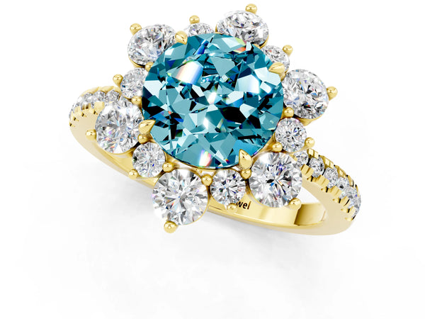 Yellow gold Round Cut Cut Diamond Floral Halo Pave Band with Prong Setting