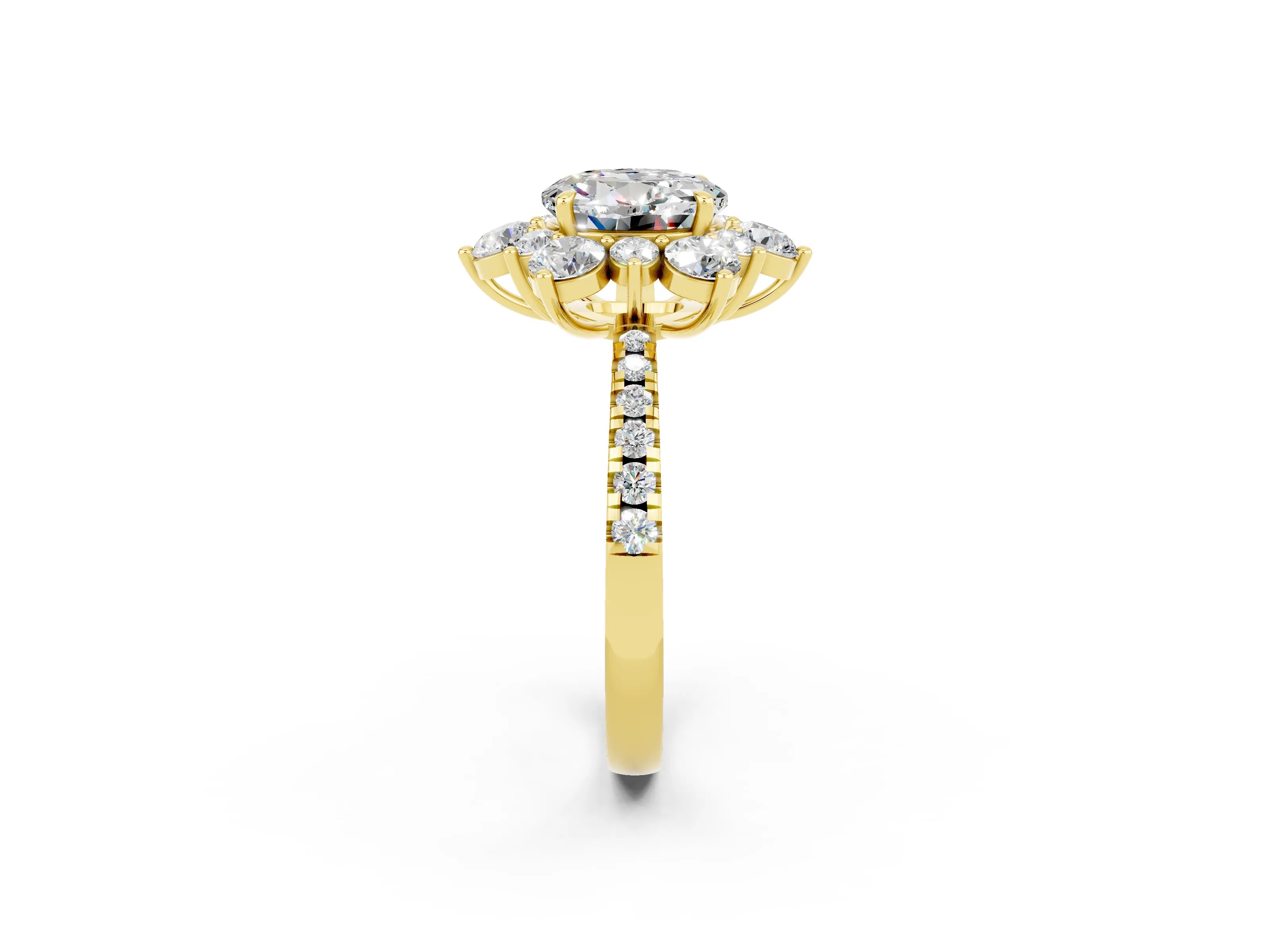 Yellow gold Round Cut Cut Diamond Floral Halo Pave Band with Prong Setting_2