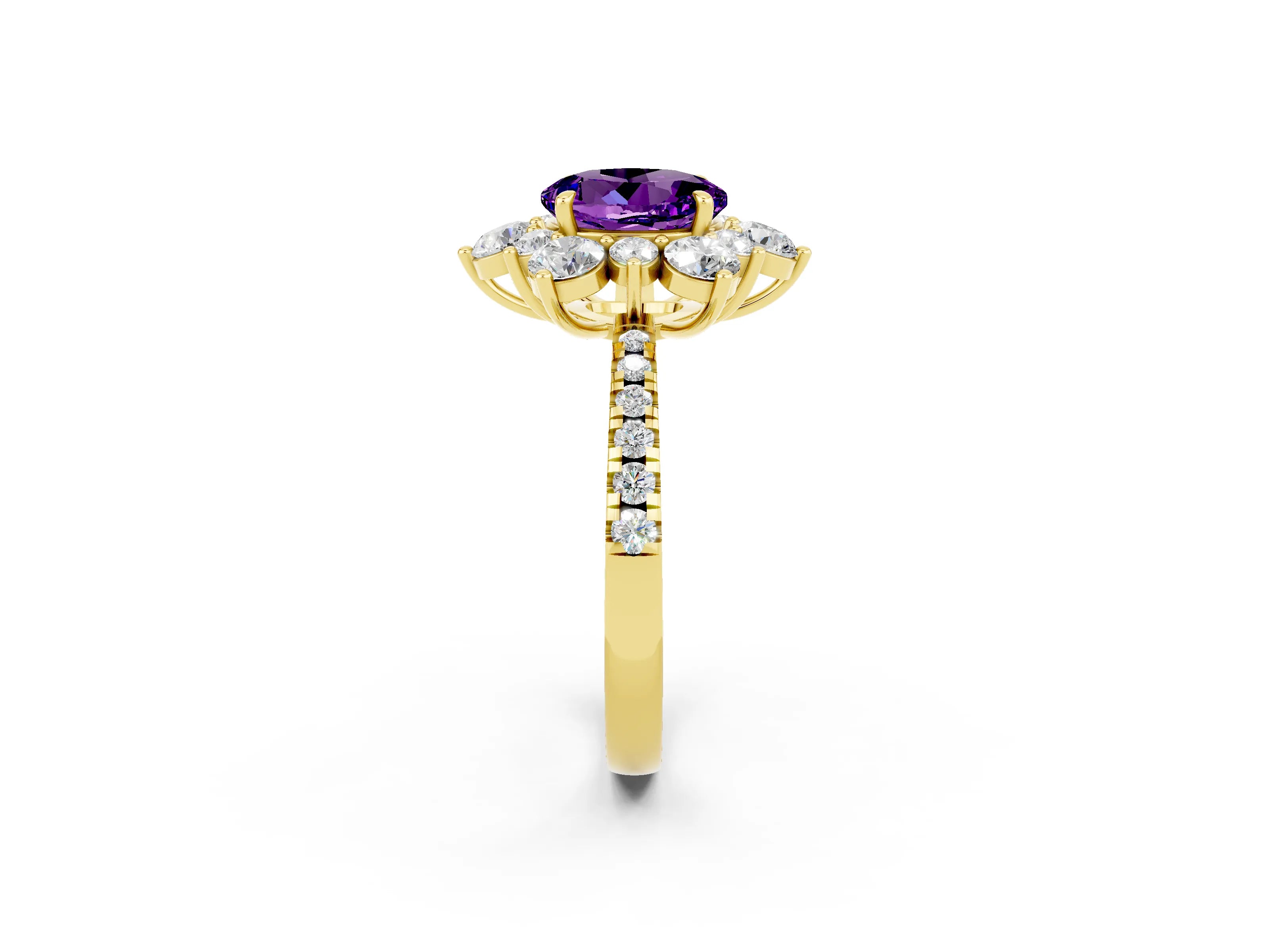 Yellow gold Round Cut Cut Diamond Floral Halo Pave Band with Prong Setting_2