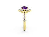 Yellow gold Round Cut Cut Diamond Floral Halo Pave Band with Prong Setting_2