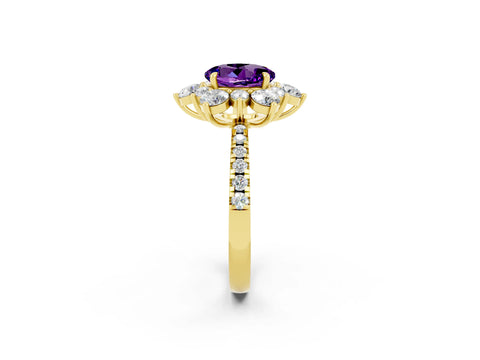 Yellow gold Round Cut Cut Diamond Floral Halo Pave Band with Prong Setting_2