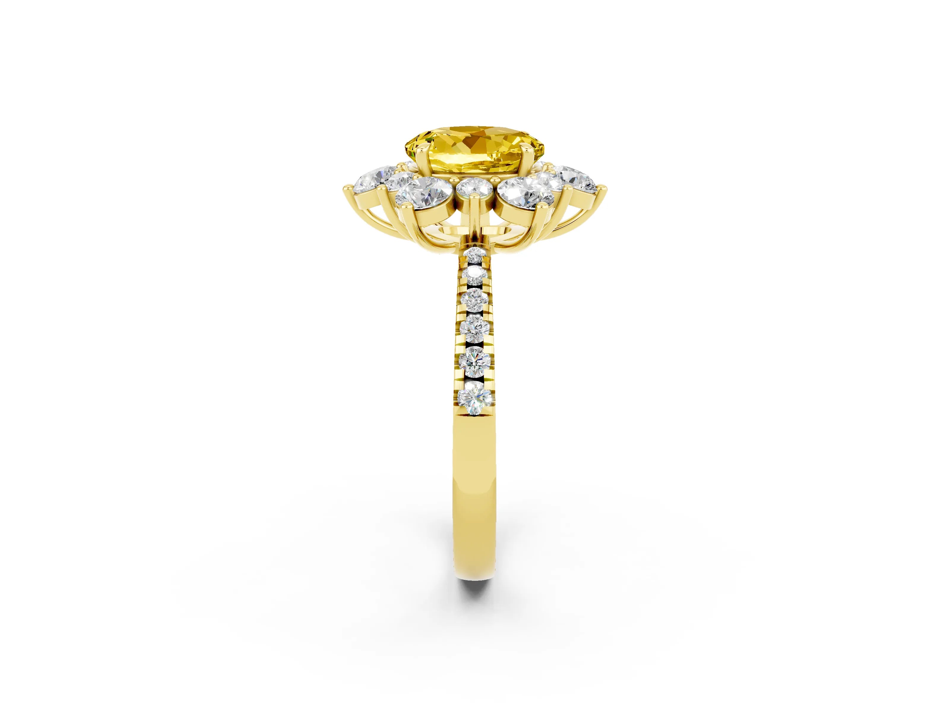 Yellow gold Round Cut Cut Diamond Floral Halo Pave Band with Prong Setting_2