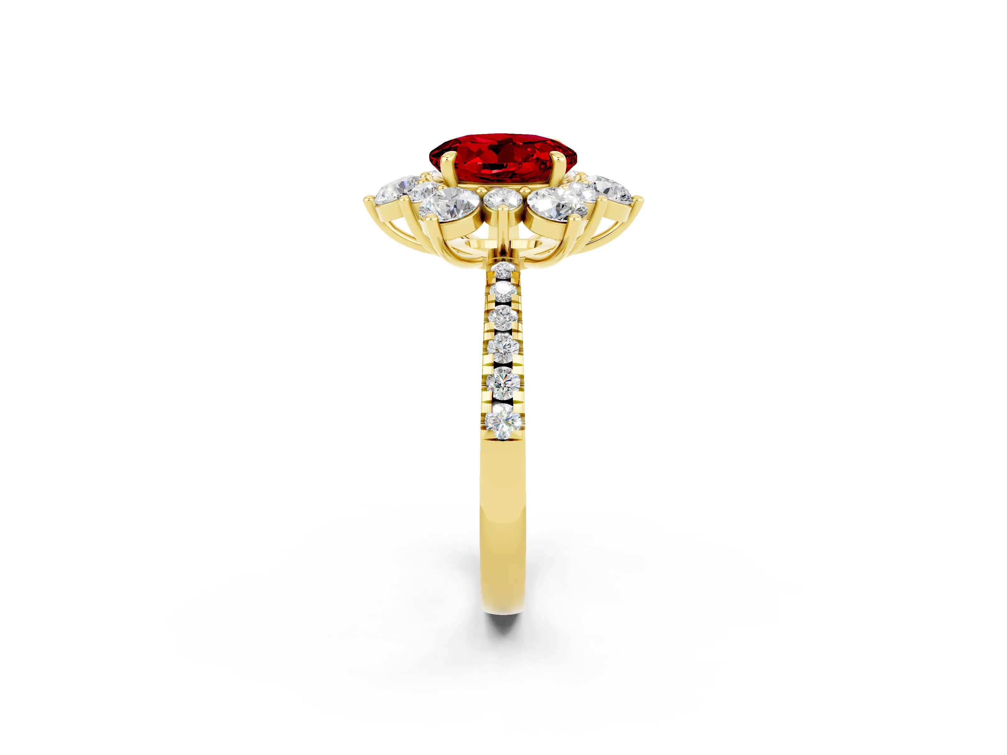 Yellow gold Round Cut Cut Diamond Floral Halo Pave Band with Prong Setting_2