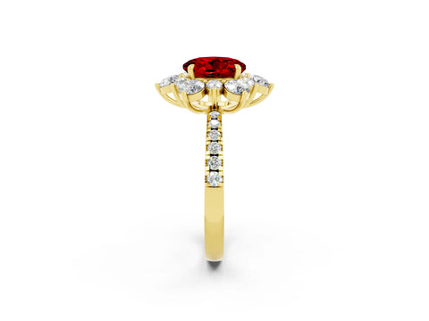 Yellow gold Round Cut Cut Diamond Floral Halo Pave Band with Prong Setting_2