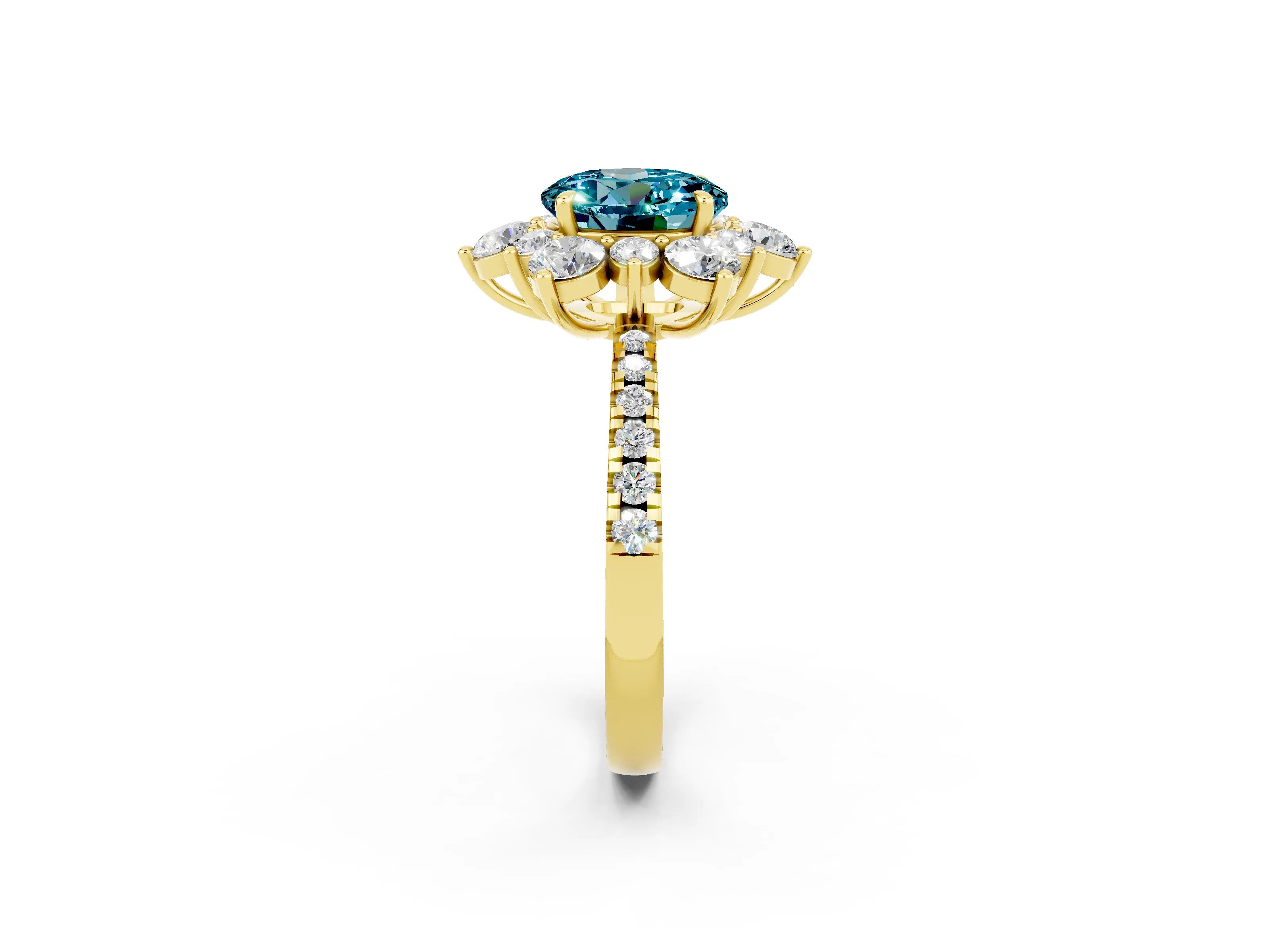Yellow gold Round Cut Cut Diamond Floral Halo Pave Band with Prong Setting_2