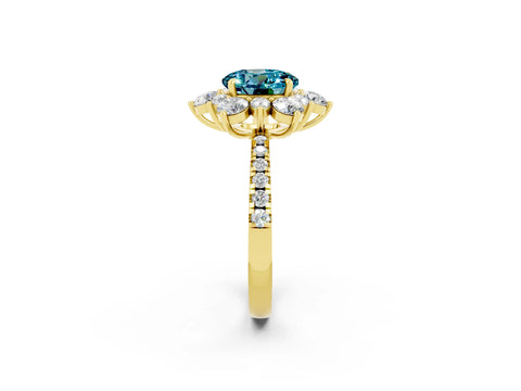 Yellow gold Round Cut Cut Diamond Floral Halo Pave Band with Prong Setting_2