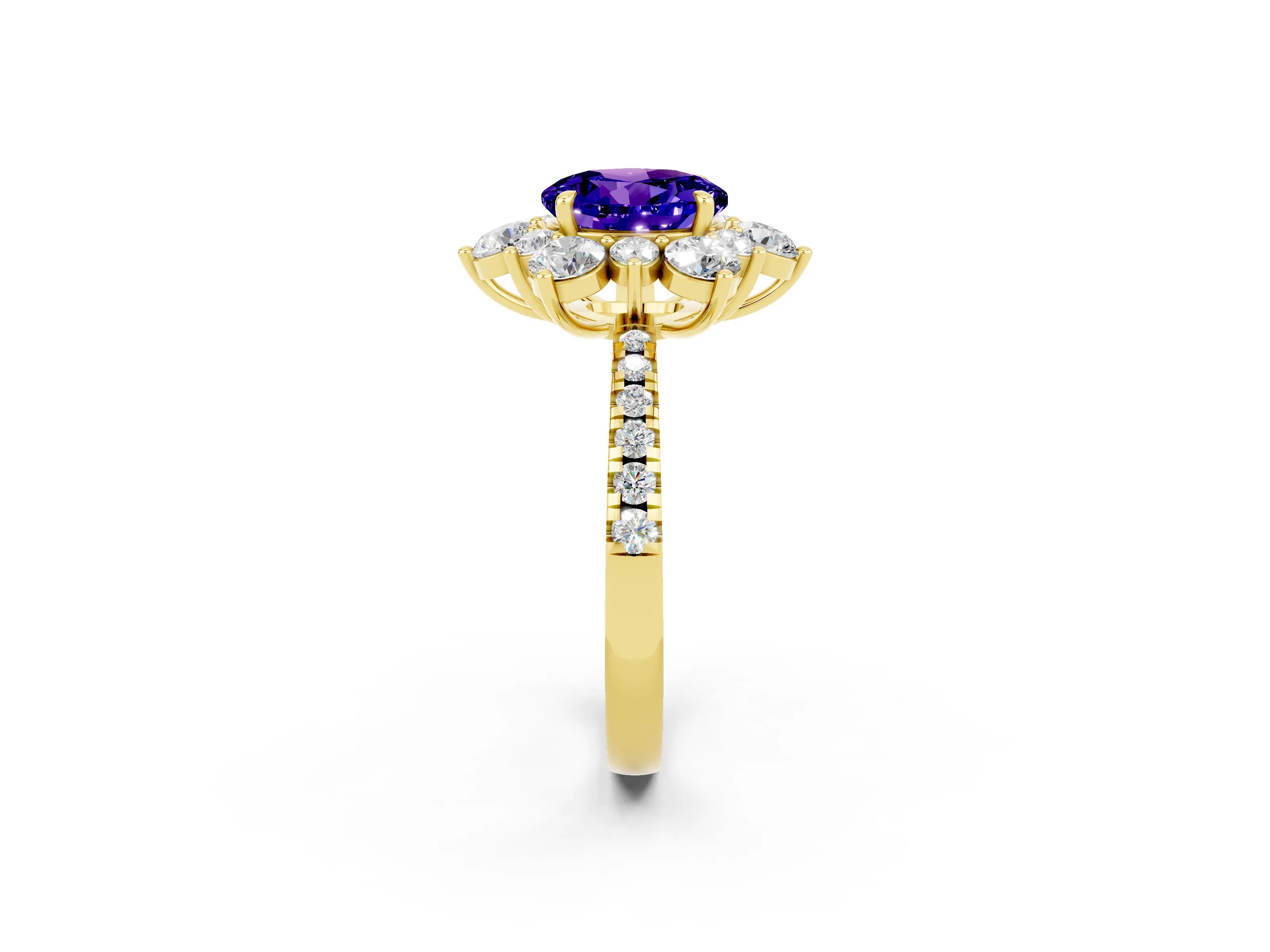 Yellow gold Round Cut Cut Diamond Floral Halo Pave Band with Prong Setting_2