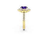 Yellow gold Round Cut Cut Diamond Floral Halo Pave Band with Prong Setting_2