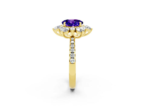 Yellow gold Round Cut Cut Diamond Floral Halo Pave Band with Prong Setting_2