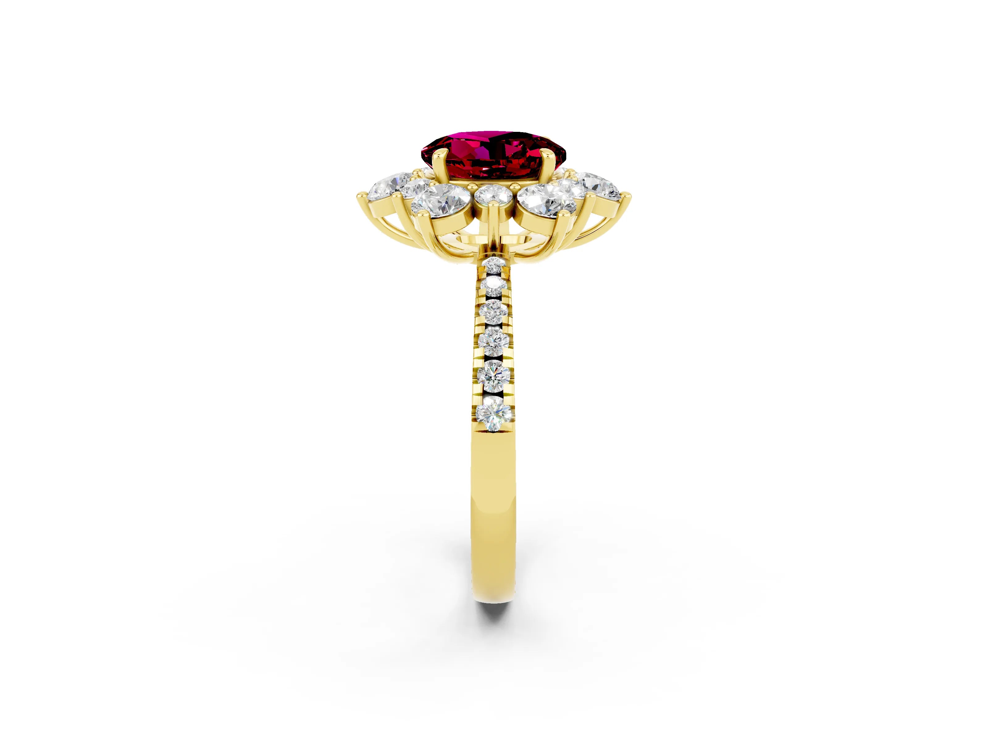 Yellow gold Round Cut Cut Diamond Floral Halo Pave Band with Prong Setting_2