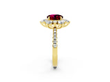 Yellow gold Round Cut Cut Diamond Floral Halo Pave Band with Prong Setting_2
