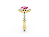 Yellow gold Round Cut Cut Diamond Floral Halo Pave Band with Prong Setting_2