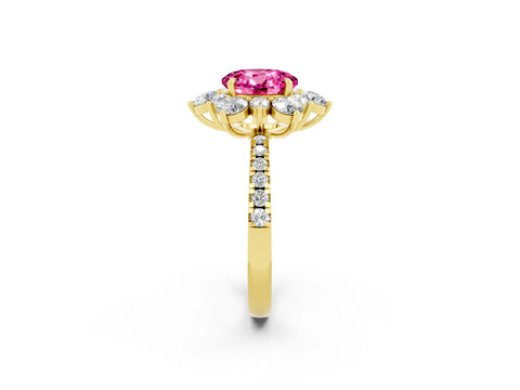Yellow gold Round Cut Cut Diamond Floral Halo Pave Band with Prong Setting_2