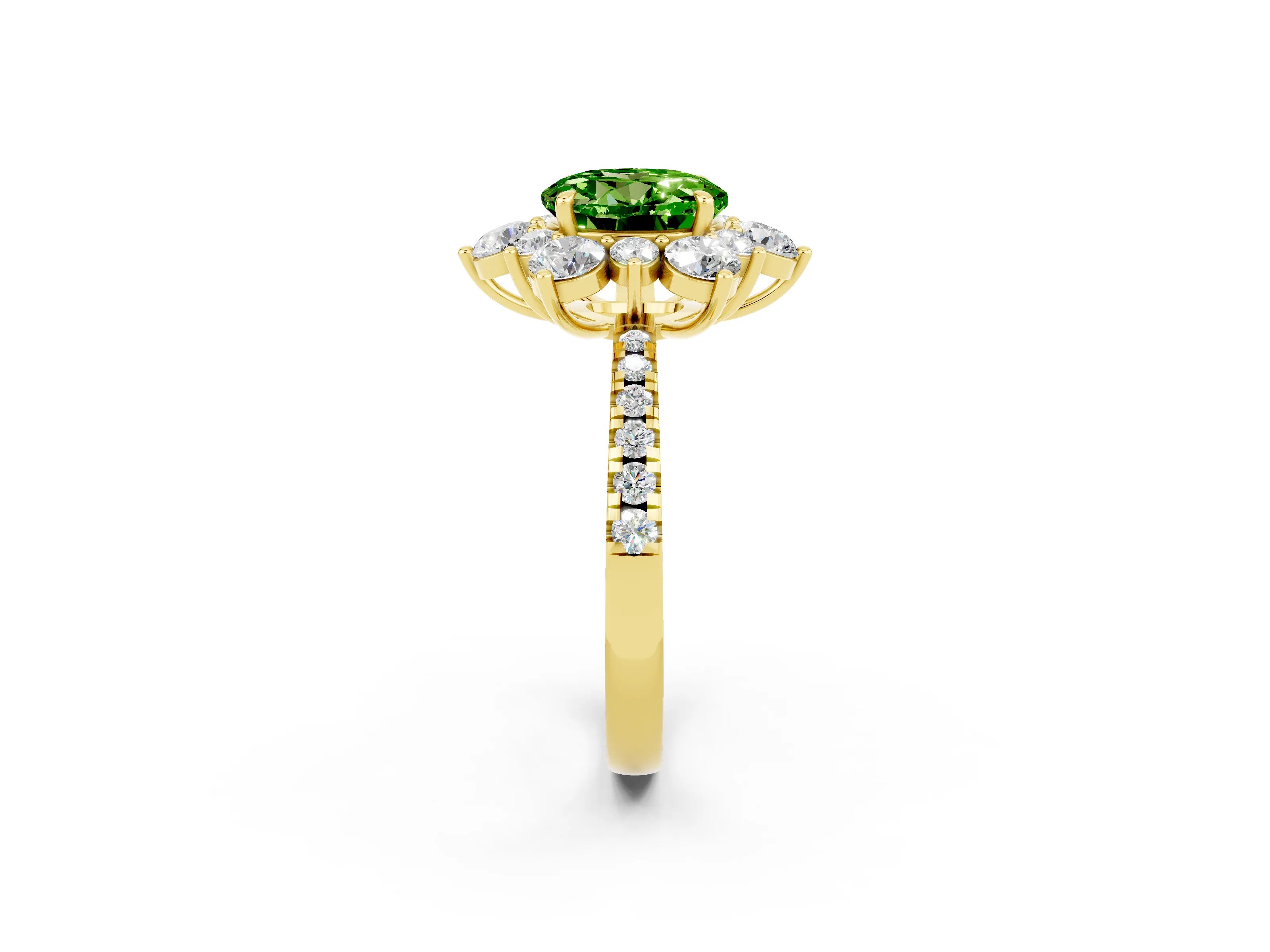 Yellow gold Round Cut Cut Diamond Floral Halo Pave Band with Prong Setting_2