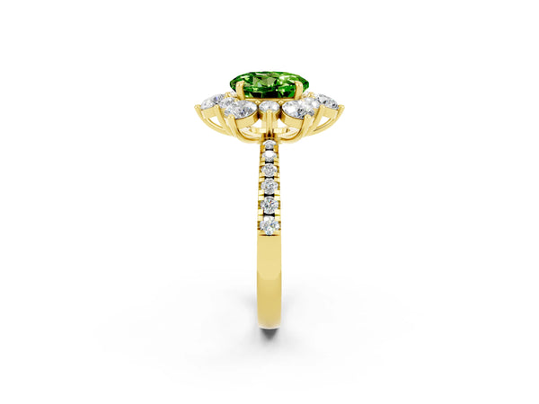 Yellow gold Round Cut Cut Diamond Floral Halo Pave Band with Prong Setting