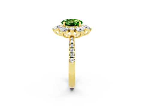 Yellow gold Round Cut Cut Diamond Floral Halo Pave Band with Prong Setting_2