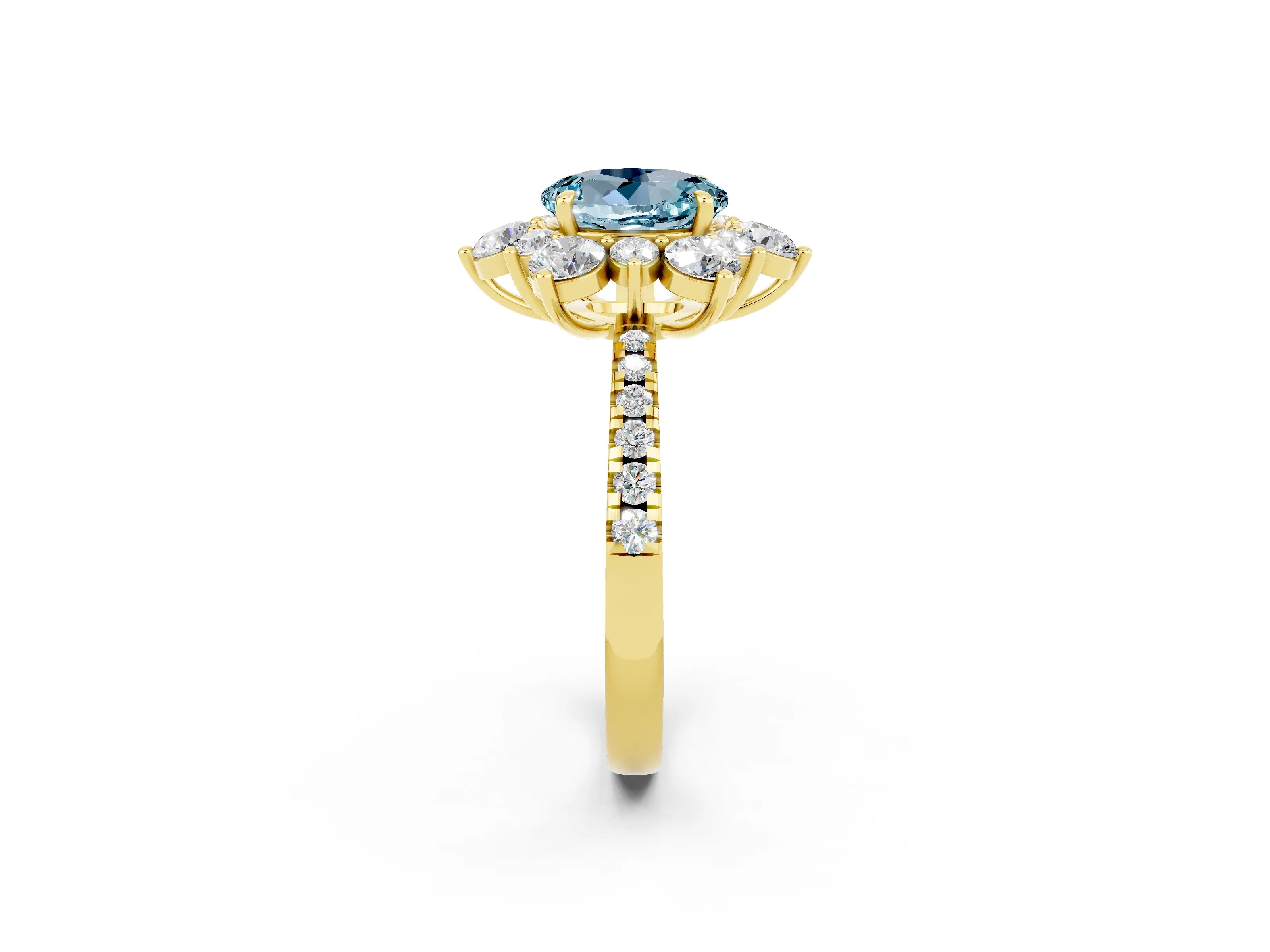 Yellow gold Round Cut Cut Diamond Floral Halo Pave Band with Prong Setting_2