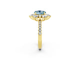 Yellow gold Round Cut Cut Diamond Floral Halo Pave Band with Prong Setting_2