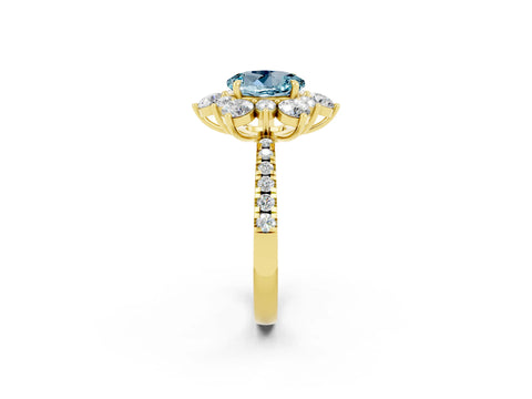 Yellow gold Round Cut Cut Diamond Floral Halo Pave Band with Prong Setting_2