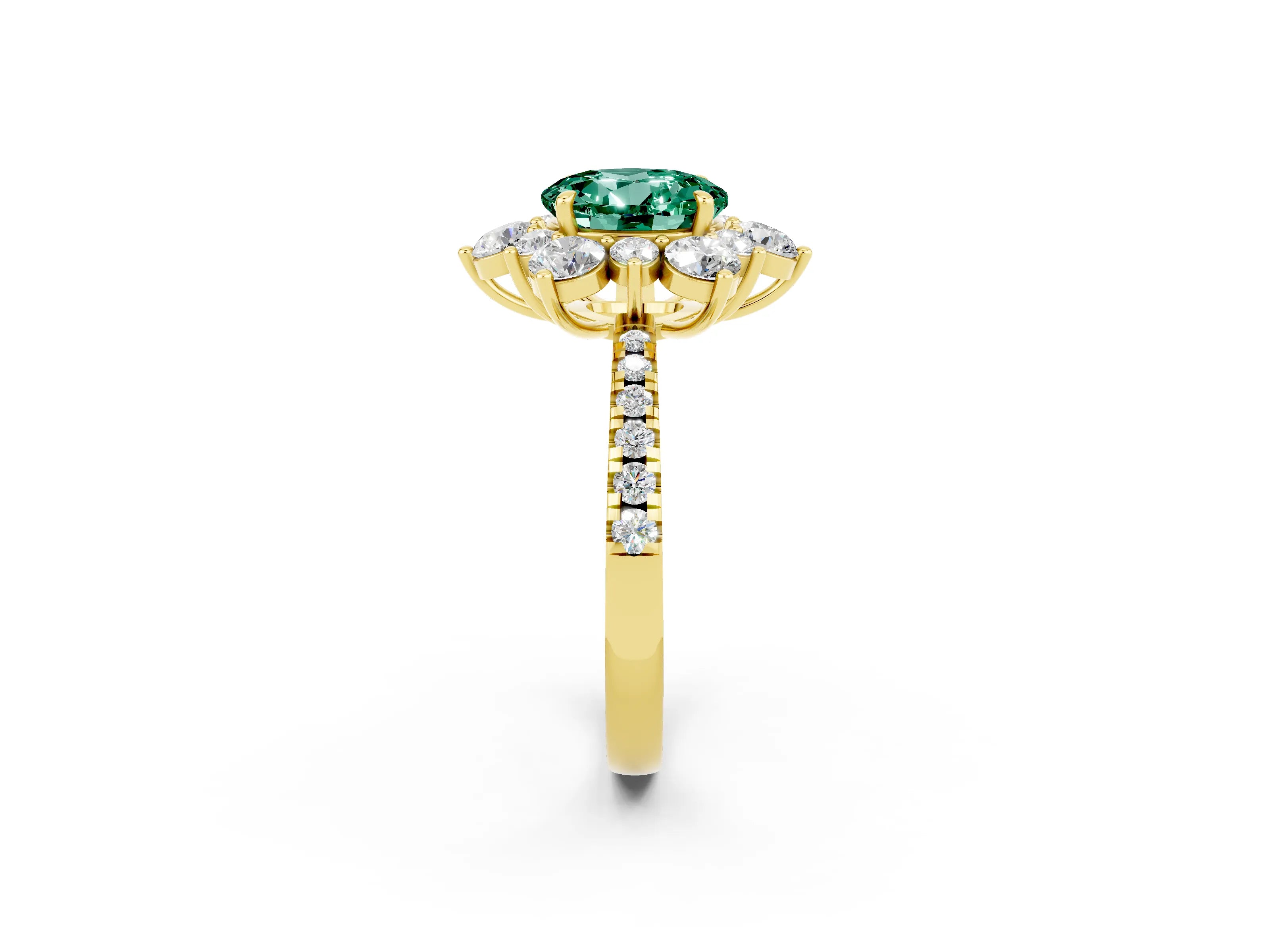 Yellow gold Round Cut Cut Diamond Floral Halo Pave Band with Prong Setting_2