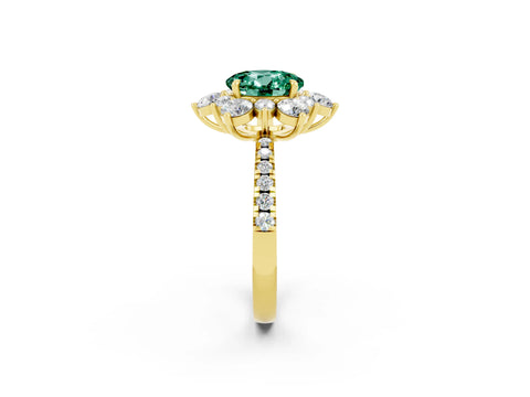 Yellow gold Round Cut Cut Diamond Floral Halo Pave Band with Prong Setting_2