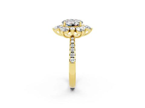 Yellow gold Round Cut Cut Diamond Floral Halo Pave Band with Prong Setting_2