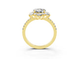 Yellow gold Round Cut Cut Diamond Floral Halo Pave Band with Prong Setting_3