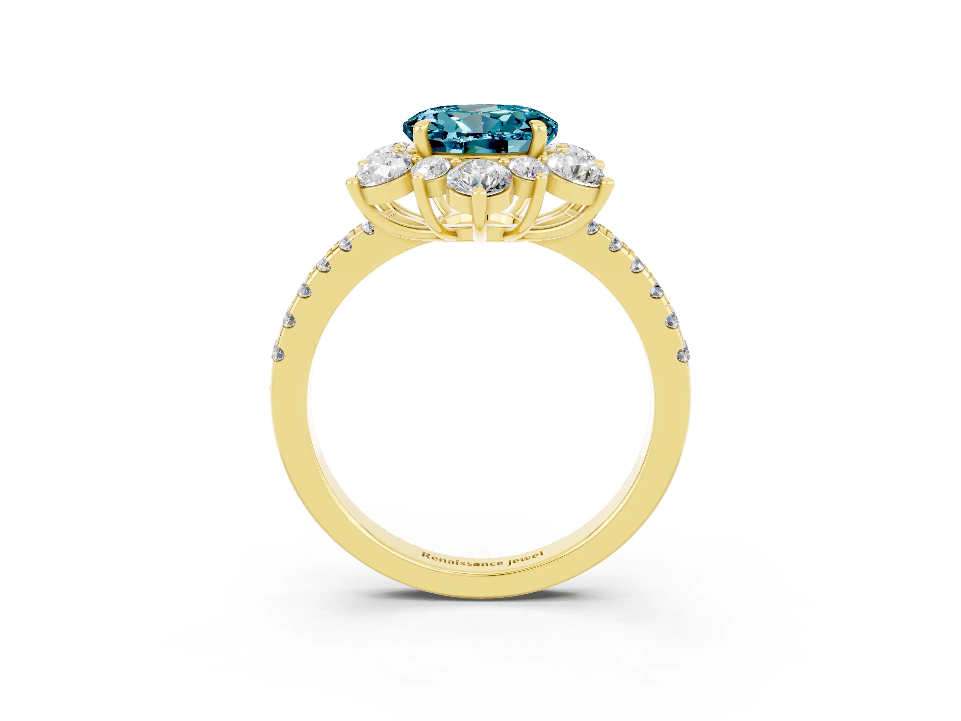Yellow gold Round Cut Cut Diamond Floral Halo Pave Band with Prong Setting_3