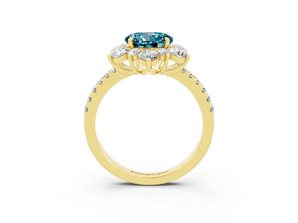 Yellow gold Round Cut Cut Diamond Floral Halo Pave Band with Prong Setting