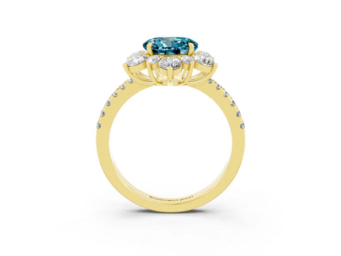 Yellow gold Round Cut Cut Diamond Floral Halo Pave Band with Prong Setting_3