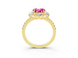 Yellow gold Round Cut Cut Diamond Floral Halo Pave Band with Prong Setting_3