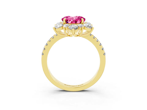 Yellow gold Round Cut Cut Diamond Floral Halo Pave Band with Prong Setting_3