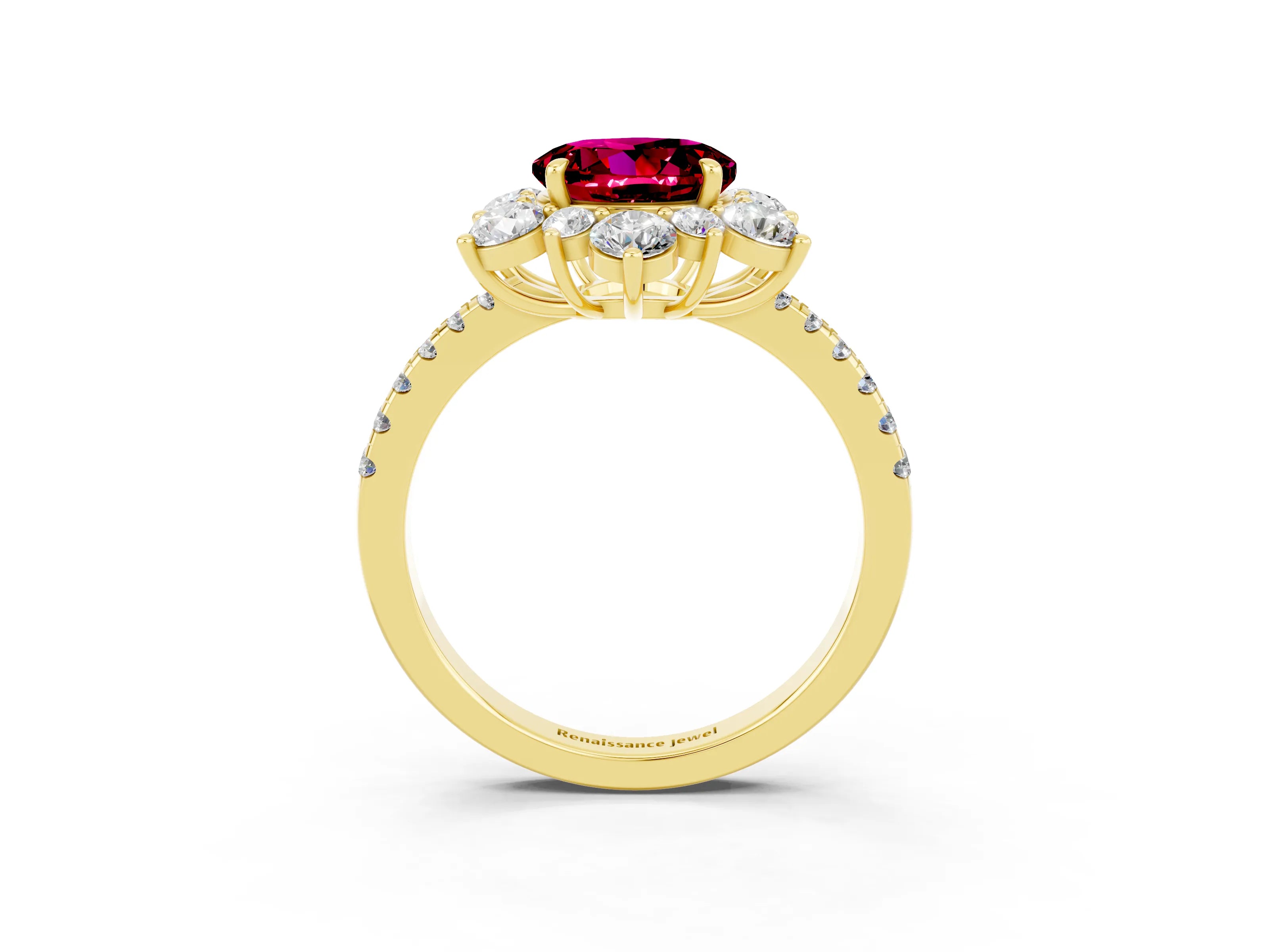 Yellow gold Round Cut Cut Diamond Floral Halo Pave Band with Prong Setting_3