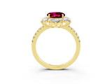 Yellow gold Round Cut Cut Diamond Floral Halo Pave Band with Prong Setting_3