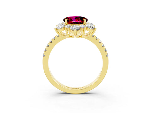 Yellow gold Round Cut Cut Diamond Floral Halo Pave Band with Prong Setting_3