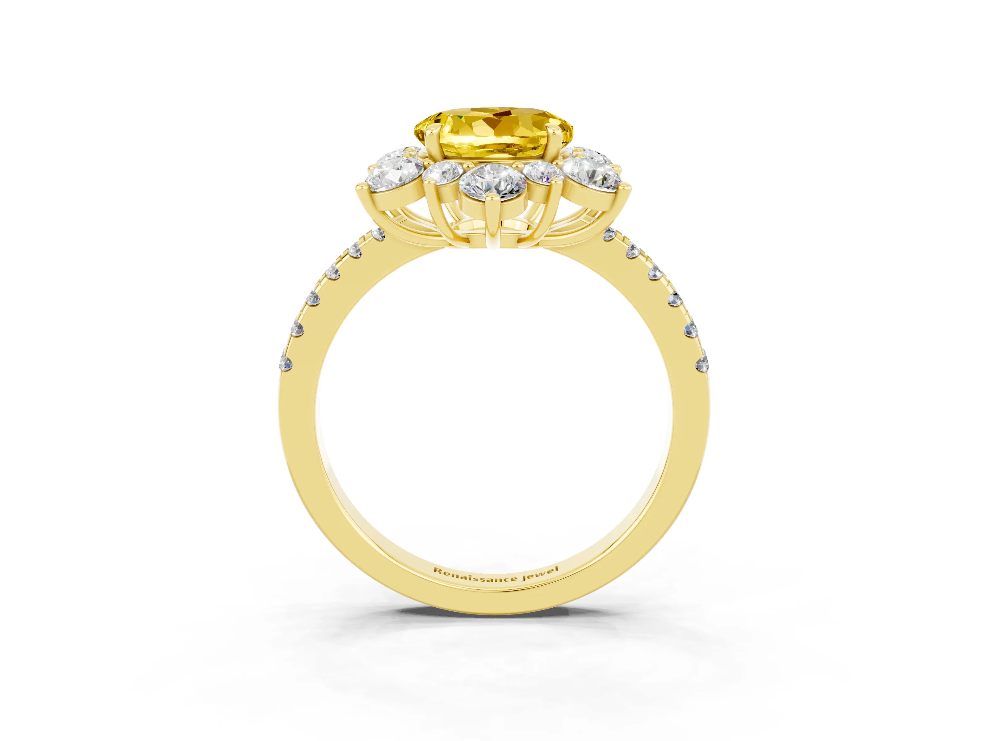 Yellow gold Round Cut Cut Diamond Floral Halo Pave Band with Prong Setting_3