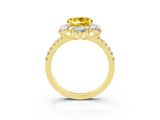 Yellow gold Round Cut Cut Diamond Floral Halo Pave Band with Prong Setting_3