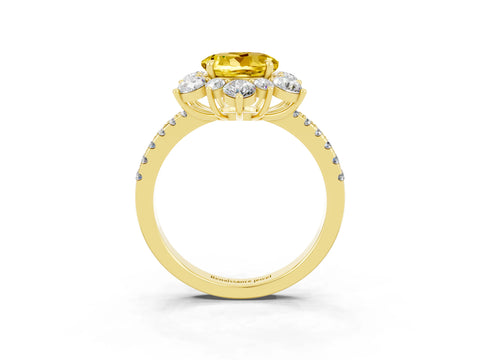 Yellow gold Round Cut Cut Diamond Floral Halo Pave Band with Prong Setting_3