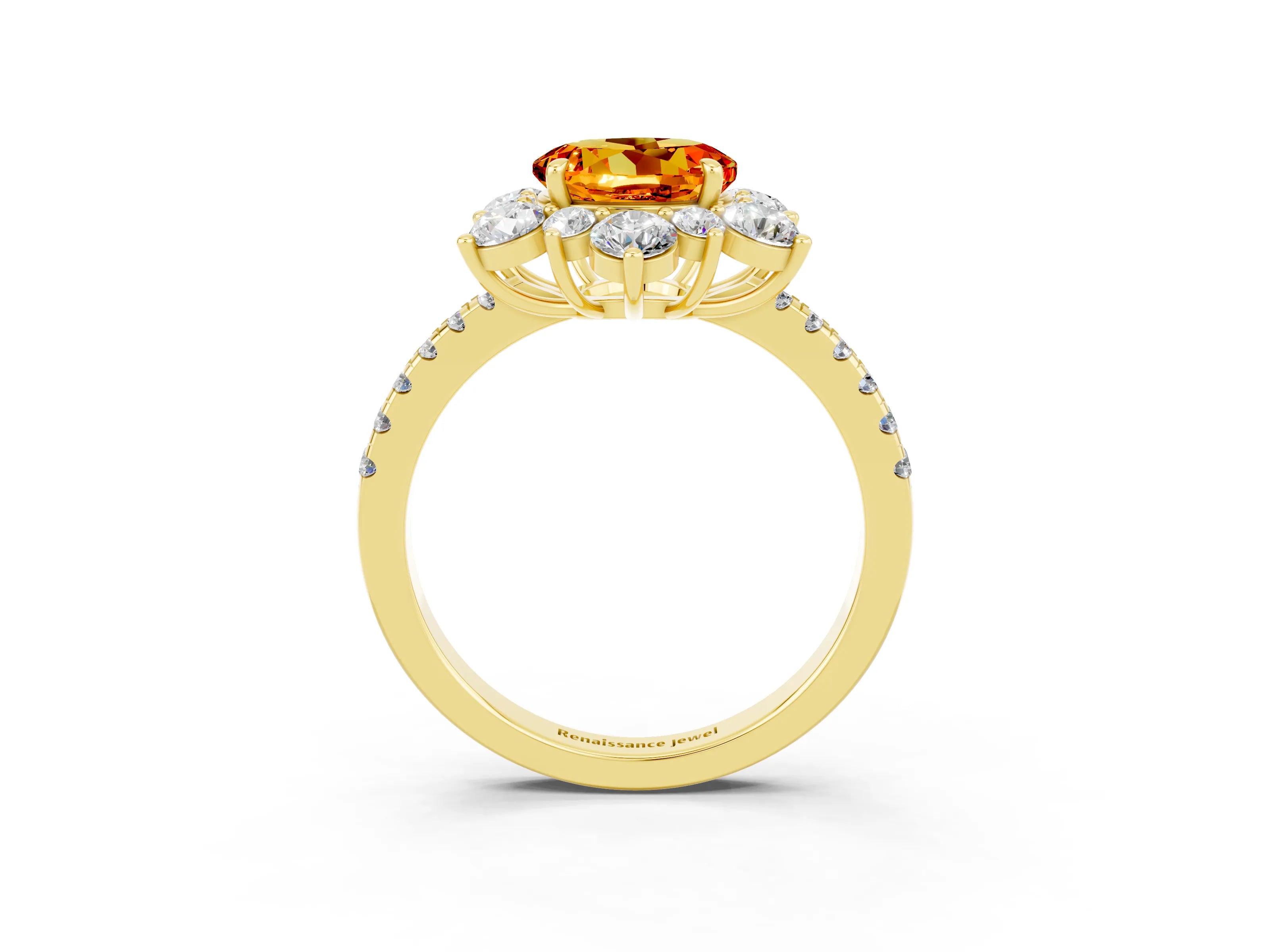Yellow gold Round Cut Cut Diamond Floral Halo Pave Band with Prong Setting_3