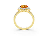 Yellow gold Round Cut Cut Diamond Floral Halo Pave Band with Prong Setting_3