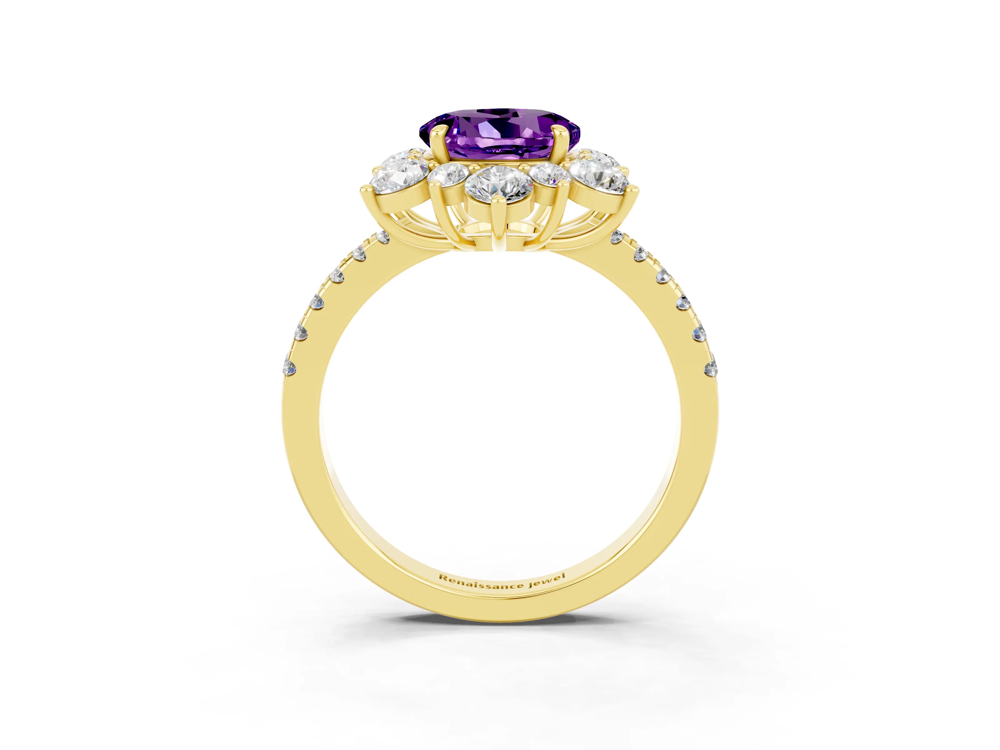 Yellow gold Round Cut Cut Diamond Floral Halo Pave Band with Prong Setting_3