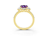 Yellow gold Round Cut Cut Diamond Floral Halo Pave Band with Prong Setting_3