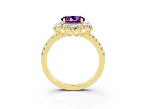 Yellow gold Round Cut Cut Diamond Floral Halo Pave Band with Prong Setting_3