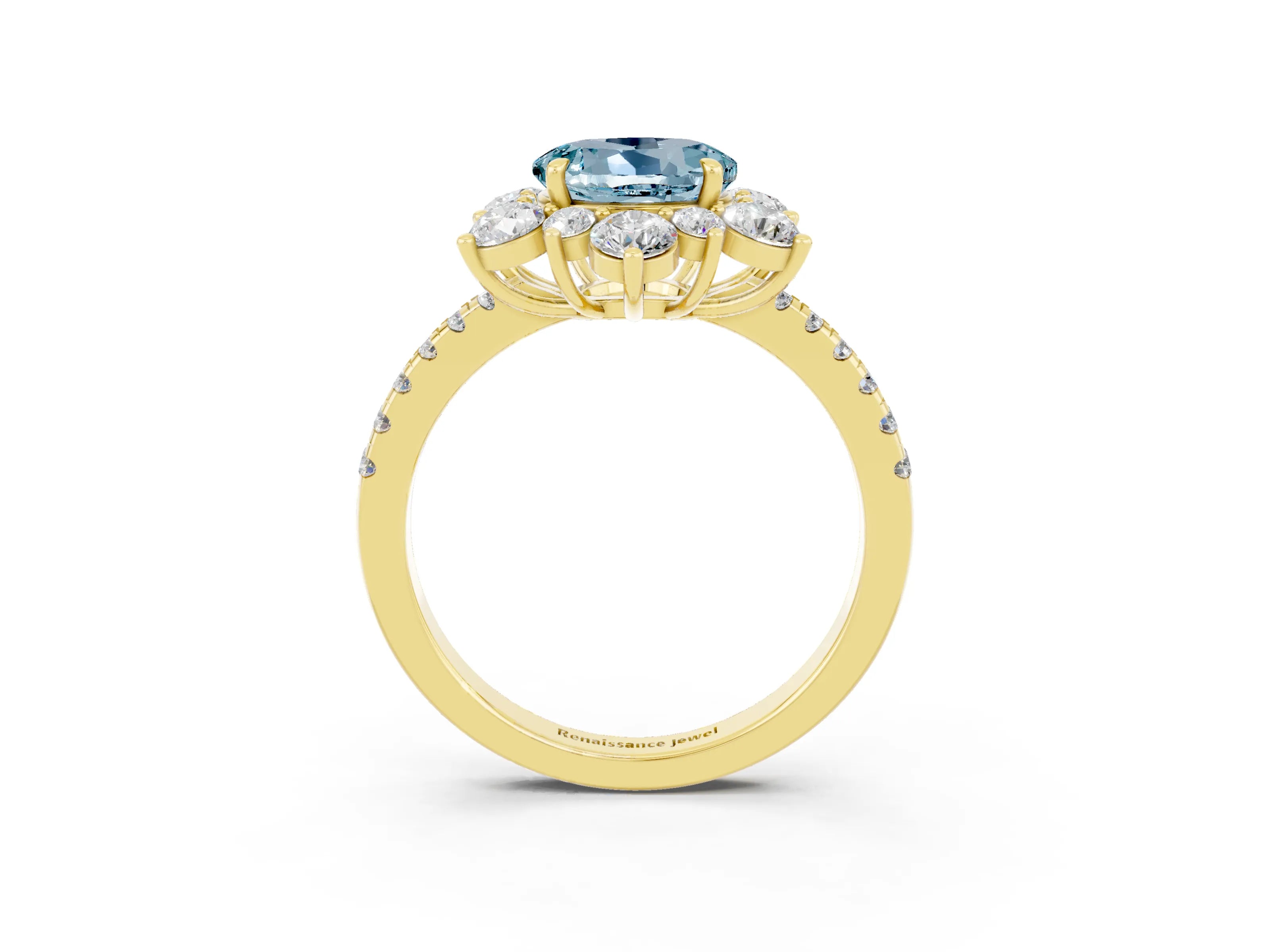 Yellow gold Round Cut Cut Diamond Floral Halo Pave Band with Prong Setting_3