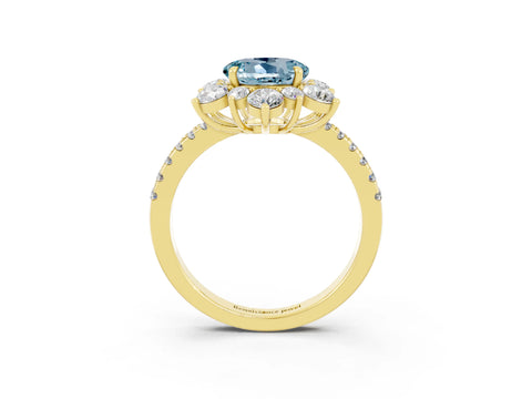 Yellow gold Round Cut Cut Diamond Floral Halo Pave Band with Prong Setting_3
