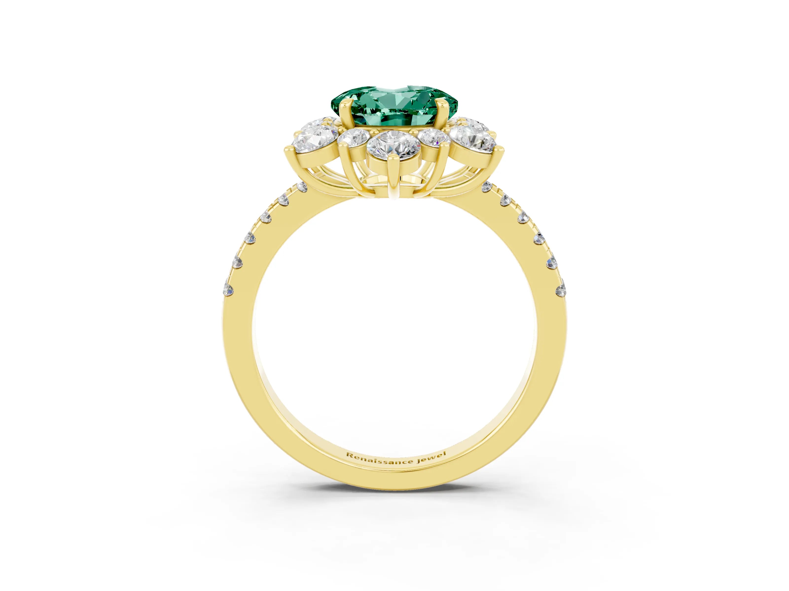 Yellow gold Round Cut Cut Diamond Floral Halo Pave Band with Prong Setting_3